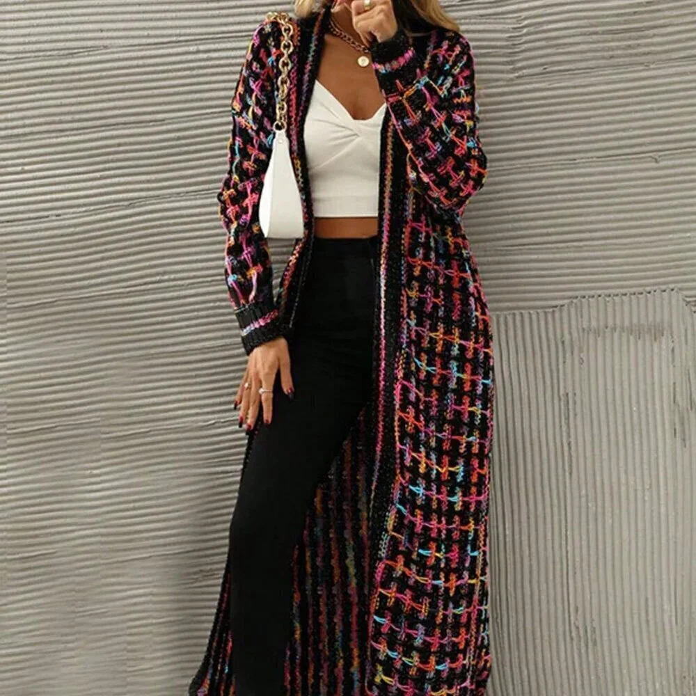 Multicolor Casual Women's Long Colorful Tasseled Knitted sweater Cardigan
